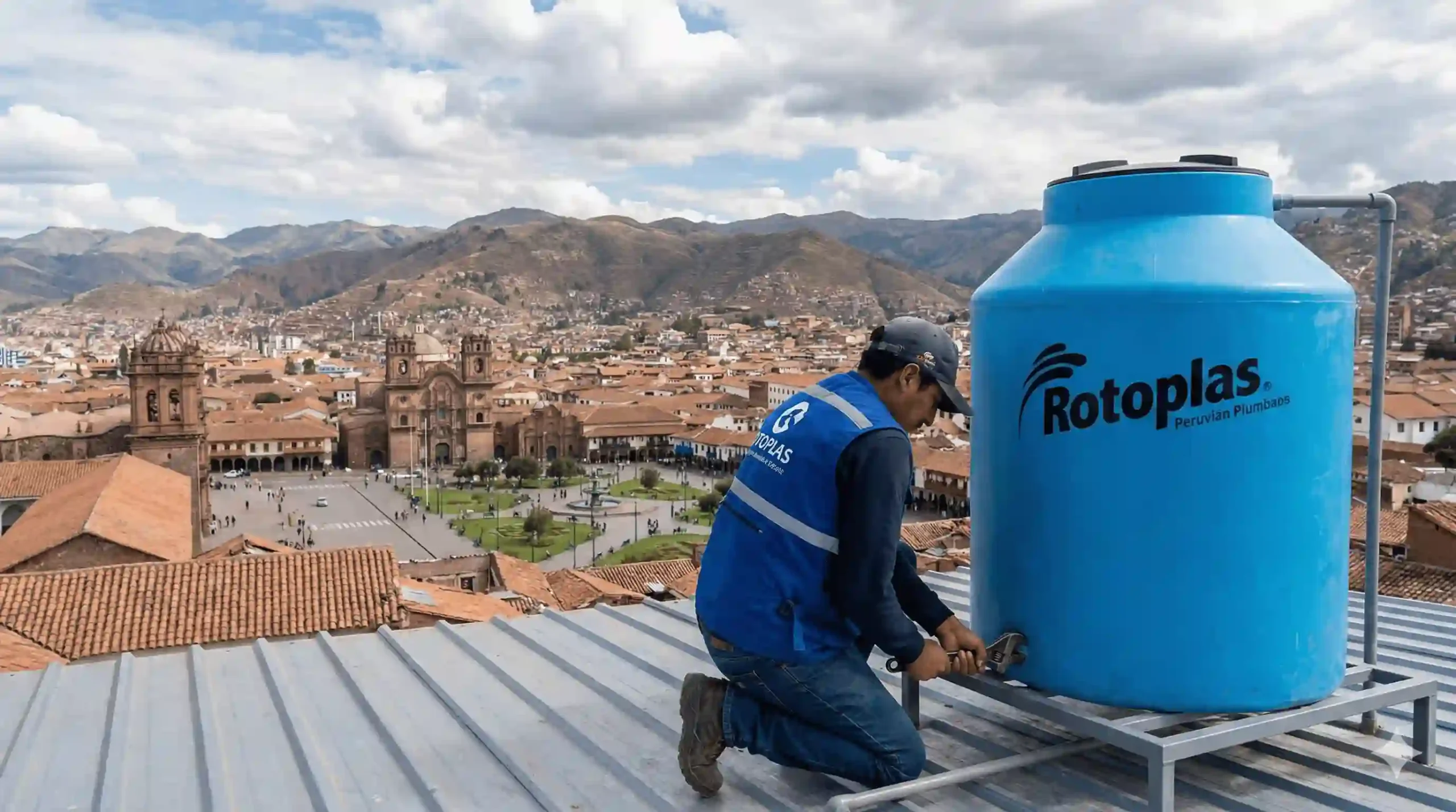 gasfiteros en Cusco trabajando en instalación de agua potable y tanques